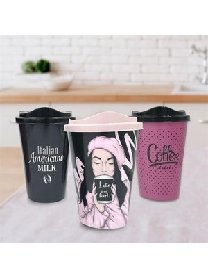 Ams Net® 3 Adet Kahve Bardağı Seti Dekoratif Plastik Kahve Muhafaza Bardağı