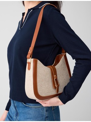 Jimmy Key Kahverengi Hasır Görünümlü Kemer Detaylı Omuz Çantası