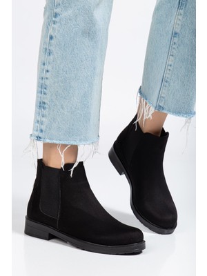 Zerenyus ZRİN-165-230 Premium Siyah Süet Lastikli Günlük Kadın Bot