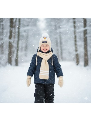 Kitti 0-18 Aylık Erkek 3'lü Takım Atkı, Eldiven ve Şapka Set Içi Polarlı