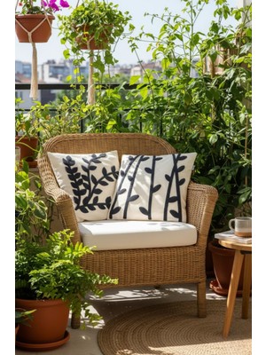 Homy Textiles Modern Tasarım Punch Işlemeli Dekoratif 2'li Kırlent Kılıfı, Yaprak Antrasit