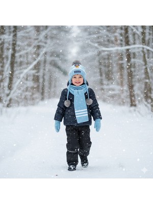 Kitti 0-18 Aylık Erkek 3'lü Takım Atkı, Eldiven ve Şapka Set Içi Polarlı