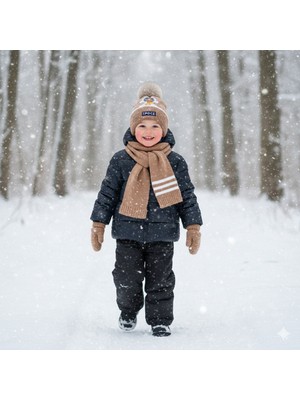 Kitti 0-18 Aylık Erkek 3'lü Takım Atkı, Eldiven ve Şapka Set Içi Polarlı