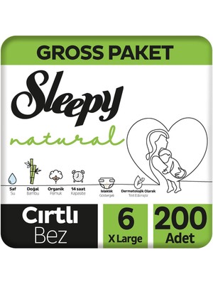 Sleepy Natural Gross Paket Bebek Bezi 6 Numara Xlarge 200 Adet