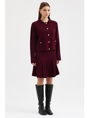 Lijuri Hırkası Düğme Detaylı Etekli Triko Takım  10298