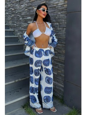 Lijuri Mavi Desenli Salaş Saten Takım 10069 R6-C-K1