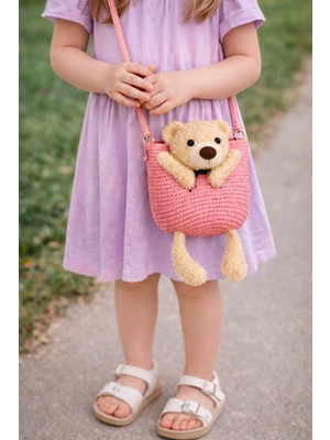 Selvira Ayıcık Detaylı Hasır Çocuk Omuz Çantası – Sevimli Tasarım Kız Çocuk Çantası