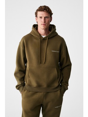 Grimelange Marshallhoodıe Erkek Pamuklu Içi Polarlı Nakışlı Relaxed Haki Eşofman Takımı