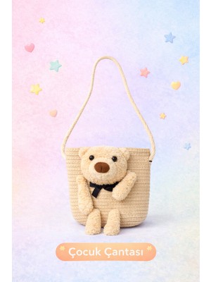 Selvira Ayıcık Detaylı Hasır Çocuk Omuz Çantası – Sevimli Tasarım Kız Çocuk Çantası