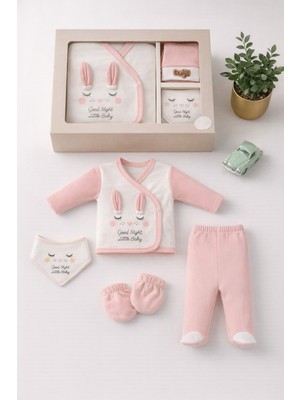 %100 Pamuk Kız Bebek Tavşanlı Yeni Doğan 5’li Hastane Çıkış Seti Doğum Hediye Seti
