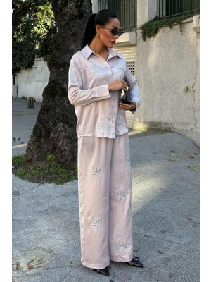 Lijuri Pul Payetli Simli Çiçekli Saten Ikili Takım 10044 R6-A-K4