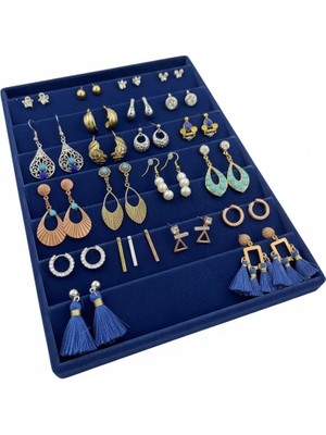 Megass Dekor Süet Kumaş Lacivert Renk 34/24 cm Dikine Küpe Standı