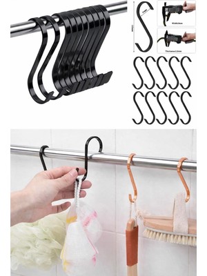 Md Vitrin Dekorasyon 10 Adet Siyah-Rose Gold-Gold Renk Çok Amaçlı Paslanmaz Çelik S Kanca - Mutfak Banyo Depo Gardırop