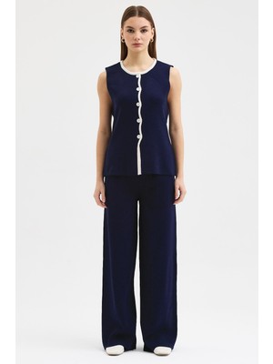 Lijuri Bisiklet Yaka Şerit Detaylı Rahat Triko Takım   10295