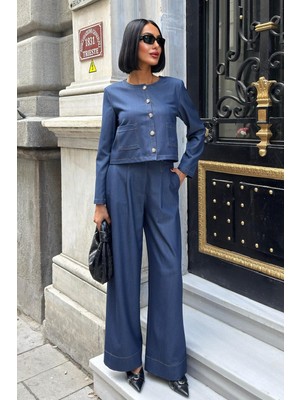 Lijuri Dikiş Detaylı ve Palazzo Pantolonlu Nikol Takım 10237 R10-I-K2