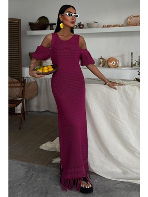 Lijuri Omuz Detaylı Etek Ücü Püsküllü Triko Elbise 2862 R1-E-K5