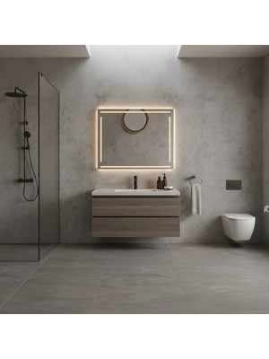 Aypars Atölye Linea Geometrik LED Işıklı Dikdörtgen Ayna – Modern Lüks Banyo ve Duvar Aynası