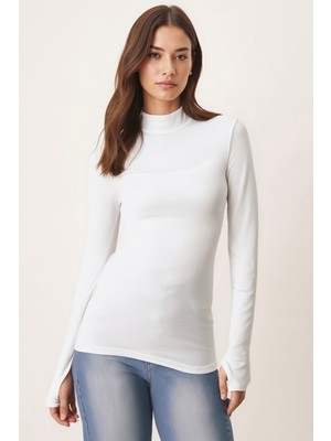 Armonika Kadın Beyaz Yarım Balıkçı Parmak Geçmeli Body Bluz ARM-26K135002