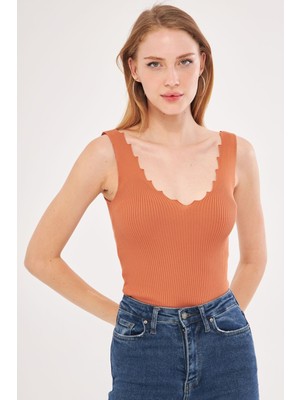 Armonika Kadın Kiremit Zigzaglı V Yaka Kaşkorse Bluz ARM-23Y069004