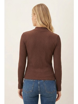 Armonika Kadın Kahve Yakası Yandan Bağlamalı Omuzları Büzgülü Bluz ARM-26K001068