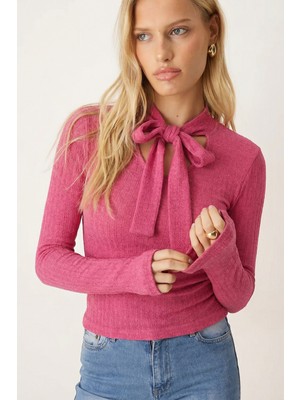 Armonika Kadın Fuşya Yakası Bağlamalı Parmak Geçmeli Bluz ARM-26K001067