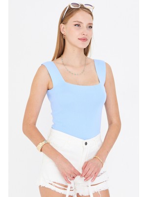 Armonika Kadın Bebe Mavi Kalın Askılı Kaşkorse Bluz ARM-23Y069001