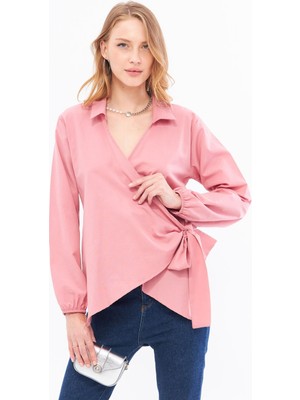 Armonika Kadın Açık Pembe Yakalı Kruvaze Bluz ARM-22Y024025