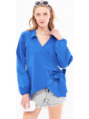 Armonika Kadın Saks Yakalı Kruvaze Bluz ARM-22Y024025