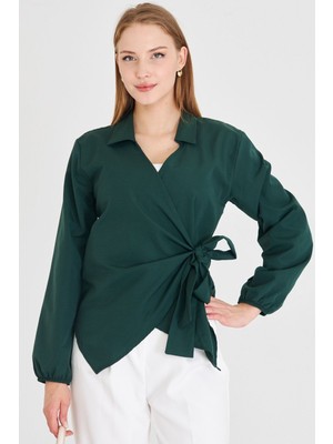 Armonika Kadın Haki Yakalı Kruvaze Bluz ARM-22Y024025