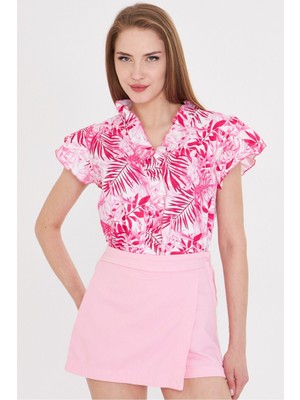 Armonika Kadın Fuşya Yakası ve Kolları Fırfırlı Bluz ARM-25Y001028