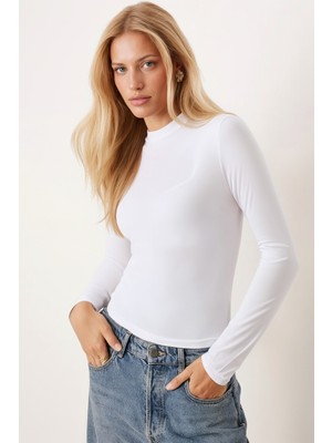 Armonika Kadın Beyaz Yarım Balıkçı Uzun Kol Body Bluz ARM-26K135003