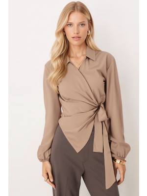 Armonika Kadın Bej Yakalı Kruvaze Bluz ARM-22Y024025