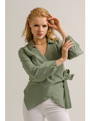Armonika Kadın Çağla Yeşili Yakalı Kruvaze Bluz ARM-22Y024025