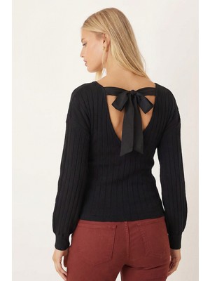 Armonika Kadın Siyah Ön Arka V Yakalı Sırtı Bağlamalı Bluz ARM-26K001080