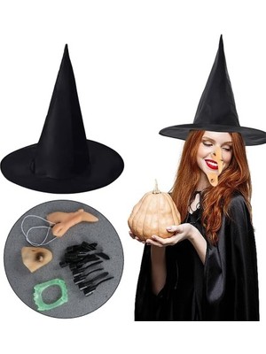 İlkyaz Fashion Cadı Şapkası Cadı Tırnakları Cadı Burnu Cadı Çenesi Cadı Diş Seti