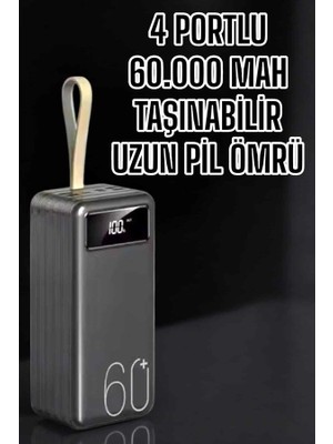 Pazarcan Powerbank 60.000 Mah Hızlı Şarj 4 Çıkışlı Uzun Şarj Süreli Dijital Göstergeli