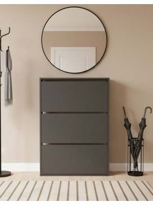 Mobilya Pratik Düşer Kapak Ayakkabılık Kayar Raflı Ayakkabılık 3 Bölmeli