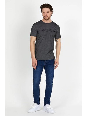 Dynamo Erkek Siyah Bisiklet Yaka Nakış Detaylı T-Shirt T-866