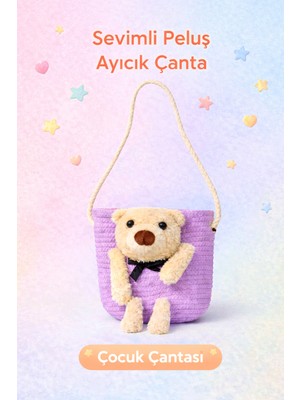 Selvira Ayıcık Detaylı Hasır Çocuk Omuz Çantası – Sevimli Tasarım Kız Çocuk Çantası