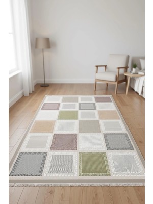 Blghome Pastel Renk Kare Desen Dekoratif Halı