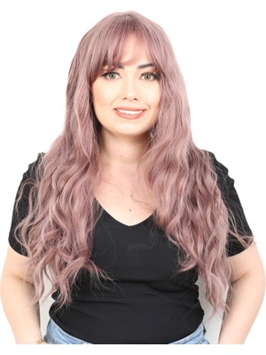 İlkyaz Fashion Perçemli Uzun Su Dalgası Fiber Sentetik Peruk- Gül Kurusu ILKYZ-PRK34