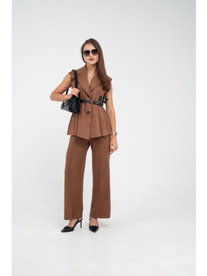 Sasilva Kemer Detaylı Kolsuz Süet Takım K8084