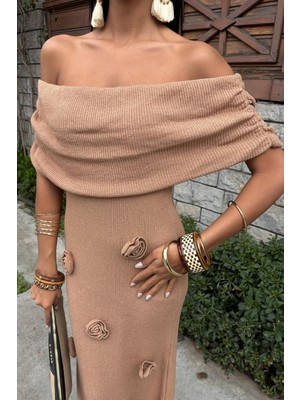 Lijuri Eteği Gül Detay Madonna Yaka Elbise 2863 R4-D-K5