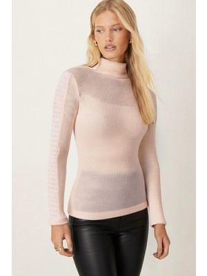 Armonika Kadın Ekru Balıkçı Yaka Kolu Şeritli Yumuşak Dokulu Bluz ARM-26K001043