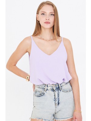 Armonika Kadın Lila Keten Görünümlü Askılı Bluz ARM-24Y001064