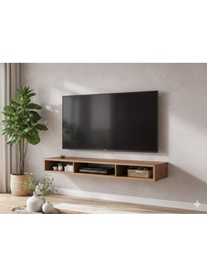 Mobilyacın 3 Bölmeli Tv Ünitesi- Duvar Rafı 90 cm Atlantik Çam