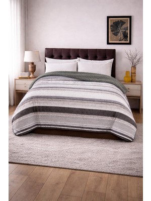 Sleep Garden Yatak Örtüsü/battaniye Gri Çizgili Peluş Çift Taraflı