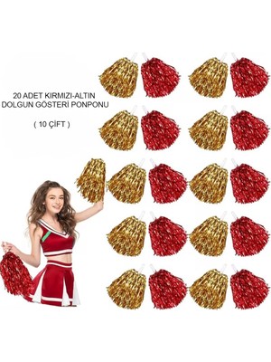 İlkyaz Fashion Kırmızı Altın Metalik Dolgun Gösteri Ponponu 20 Adet (10 Çift) (4887)