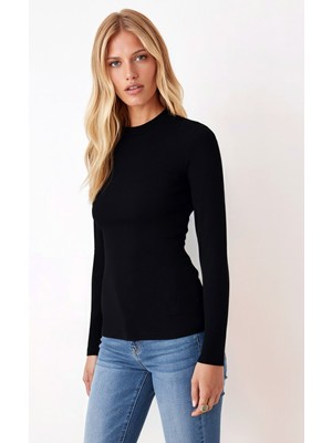 Armonika Kadın Siyah Yarım Balıkçı Uzun Kol Body Bluz ARM-26K135003