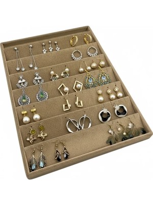 Megass Dekor Süet Kumaş Sütlü Kahve Renk 34/24 cm Dikine Küpe Standı